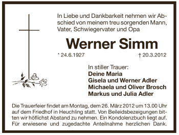 Traueranzeige von Werner Simm von Pegnitz-Zeitung